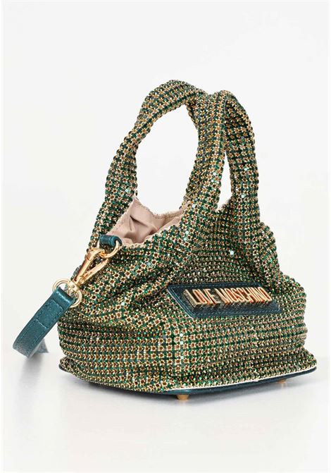 Borsa a mano verde smeraldo da donna tempestata di strass e logo LOVE MOSCHINO | JC4044PP1LLP181A